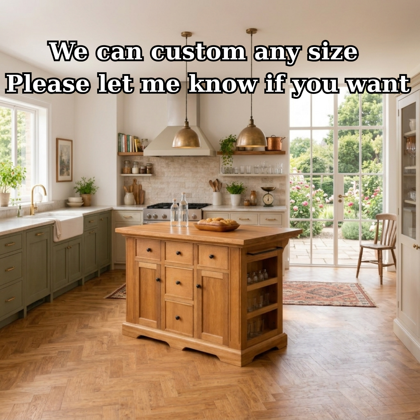 Solid Wood Kitchen Island with Storage Drawers – Farmhouse Kitchen Cabinet