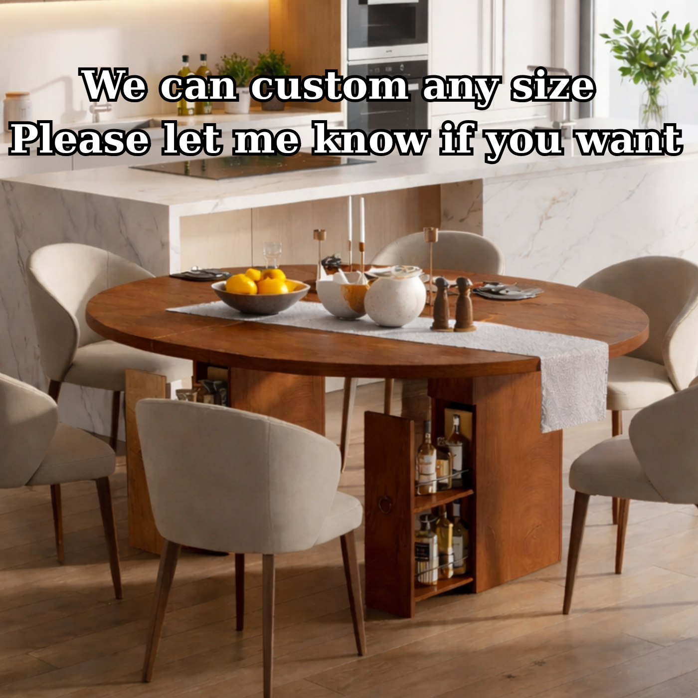 Solid Wood Dining Table with Storage – Walnut Pedestal Kitchen Table