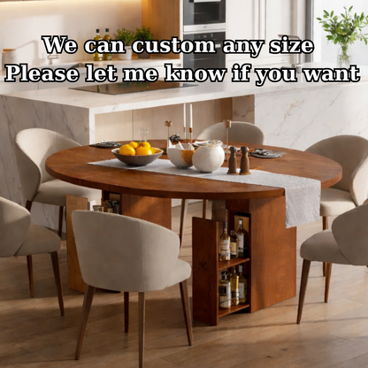 Solid Wood Dining Table with Storage – Walnut Pedestal Kitchen Table