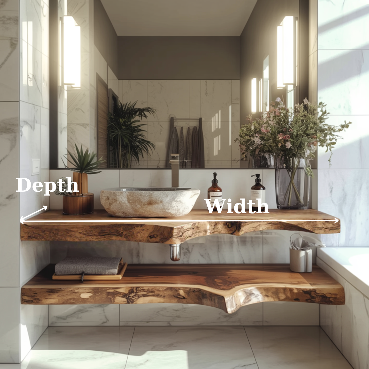 Handcrafted Solid Wood Floating Vanity – Live Edge Two-Tier Console Kitchnce