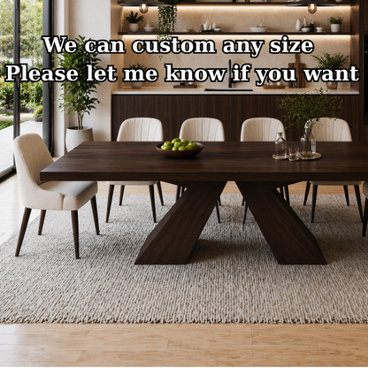 Solid Wood Dining Table with Sculptural X Base – Modern Walnut Rectangular Dining Table