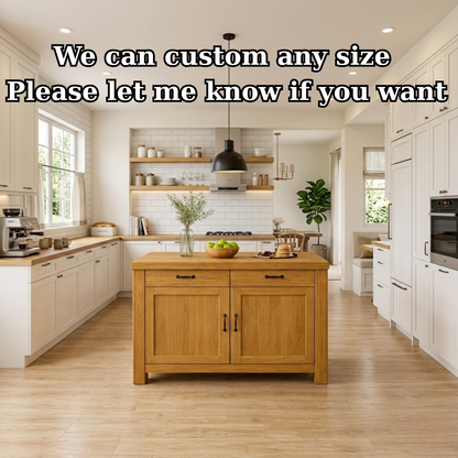 Solid Wood Kitchen Island with Drawers & Cabinet – Modern Farmhouse Kitchen Table