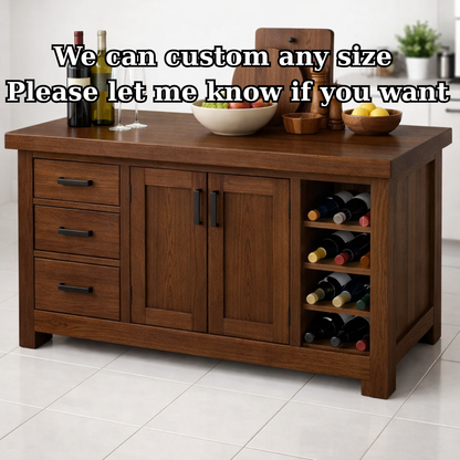 Solid Wood Kitchen Island with Wine Rack & Storage Drawers – Kitchen Storage Cabinet