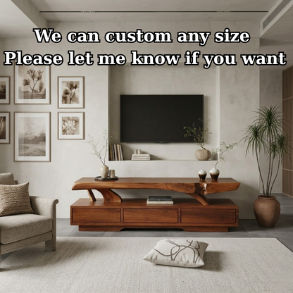 Solid Wood TV Stand with Live Edge Top – Modern Media Console Table