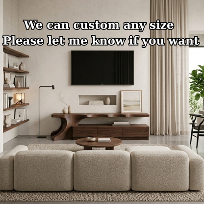 Solid Wood Sculptural TV Stand with Curved Base – Modern Media Console Table