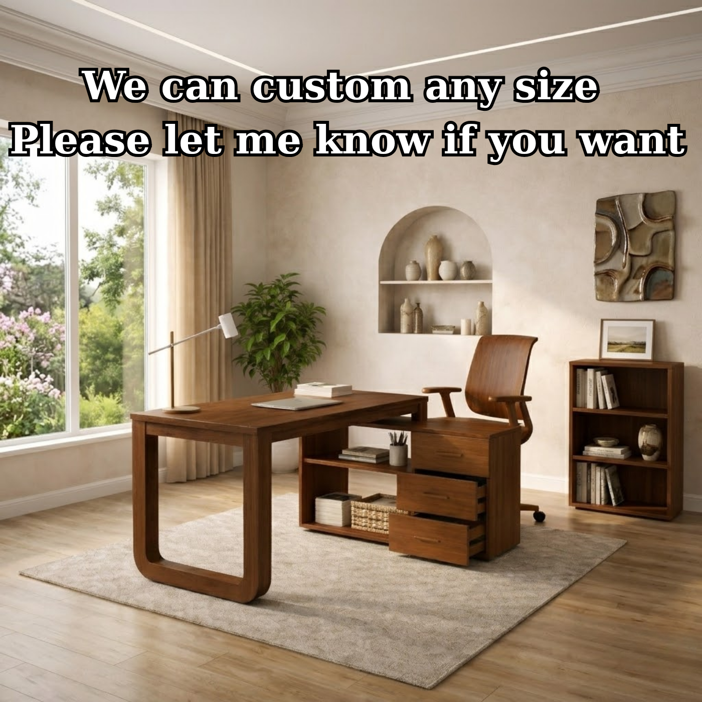 Solid Wood Desk with Storage Drawers – Modern Home Office Table with Side Cabinet