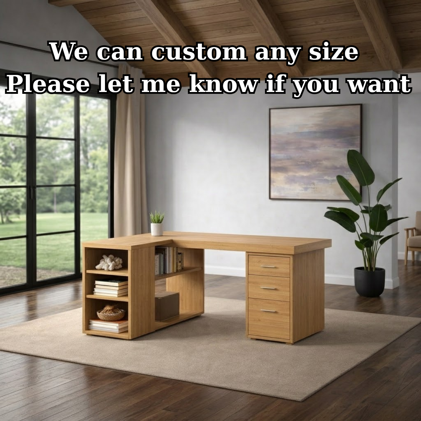 Solid Wood L-Shaped Desk with Storage – Corner Home Office Desk with Drawers and Shelves