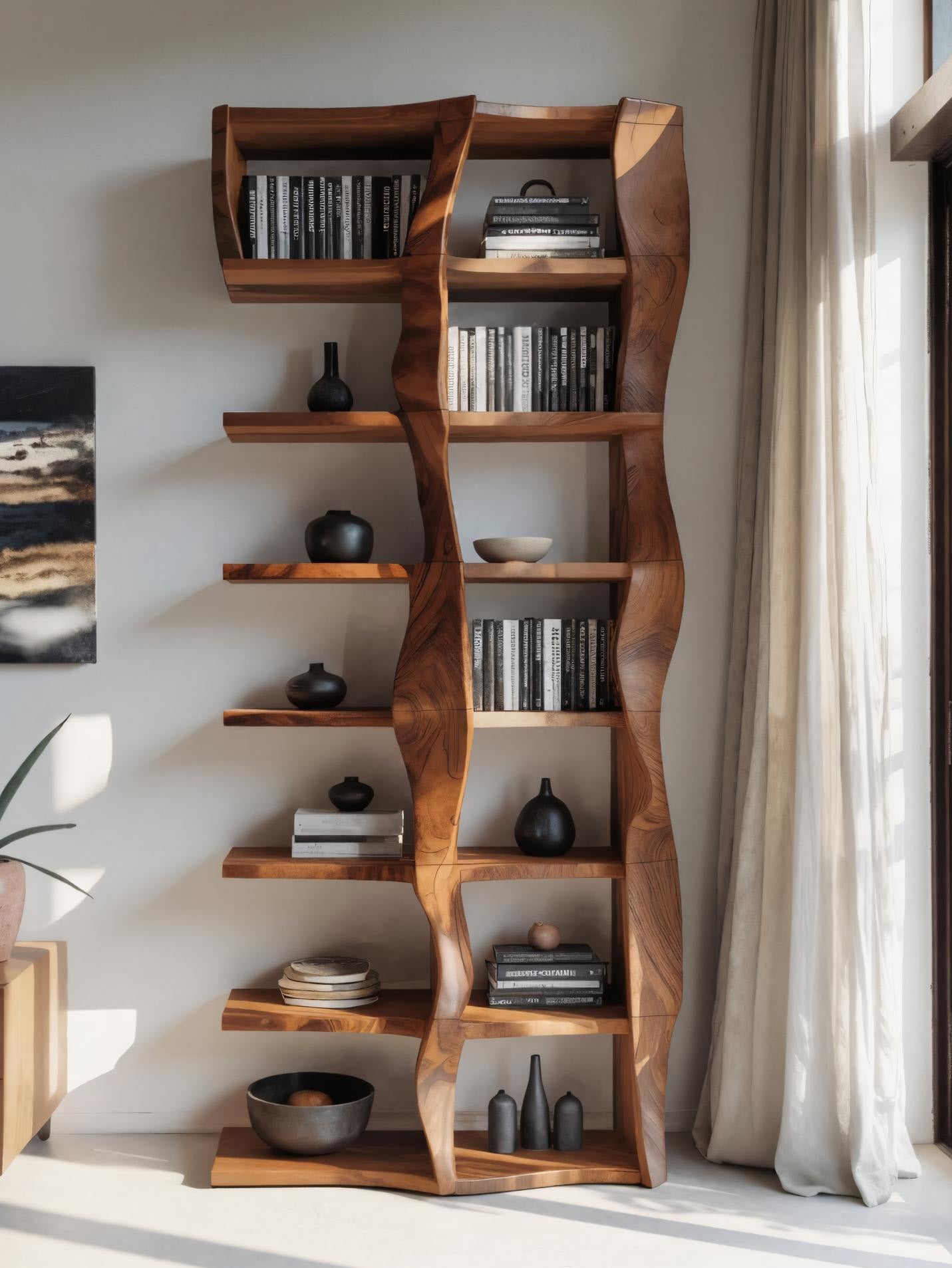 Sculptural Bookshelf With Flowing Wave Design For Living Room Kitchnce