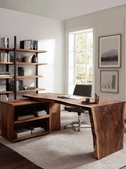 Modern Live Edge Desk With Storage For Workspace Kitchnce