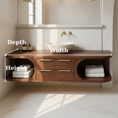 Floating Solid Wood Bathroom Vanity with Drawers and Open Shelves for Contemporary Bathrooms Kitchnce