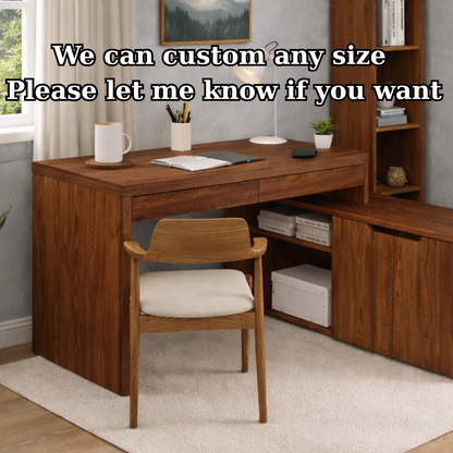 Solid Wood L-Shaped Desk with Bookshelf & Storage Cabinet – Modern Home Office Desk
