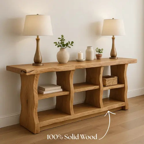 Handcrafted Solid Wood Sculptural Console Table – Organic Modern Design Kitchnce