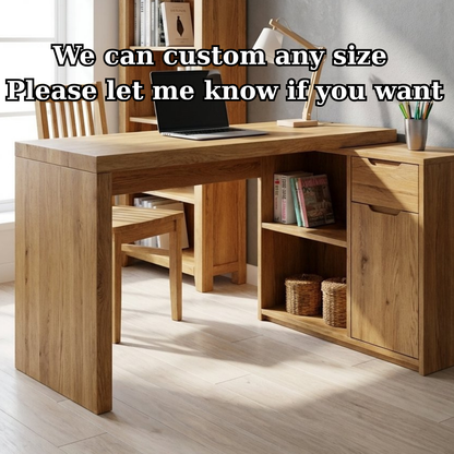 Solid Wood Desk with Storage Cabinet & Shelves – Modern Home Office Table
