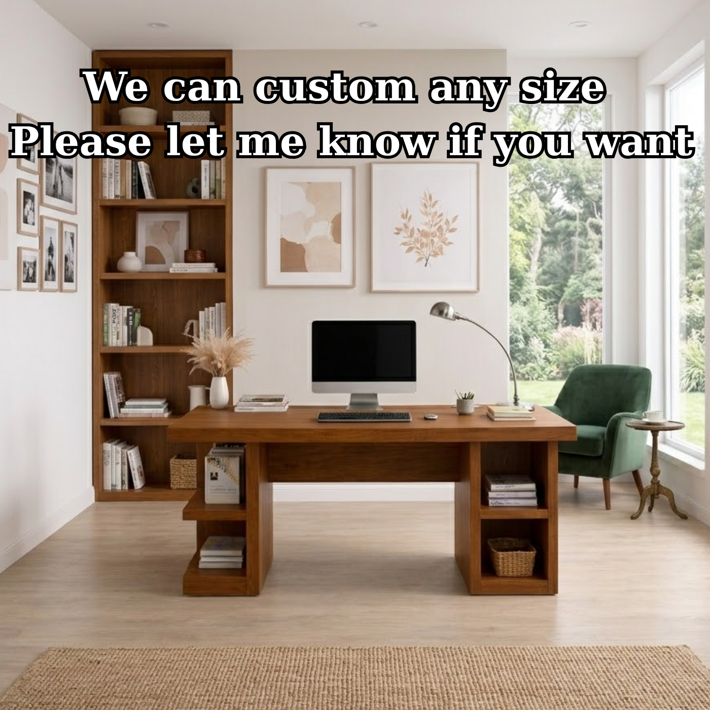 Solid Wood Office Desk with Open Shelves – Modern Minimalist Work Desk