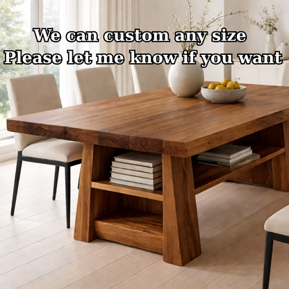 Solid Wood Dining Table with Storage Shelf – Modern Kitchen Dining Table