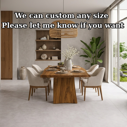 Solid Wood Dining Table with Live Edge Top and Sculptural Block Base
