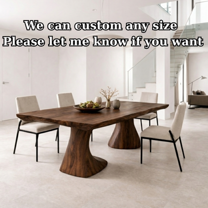 Solid Wood Live Edge Dining Table with Sculptural Organic Base