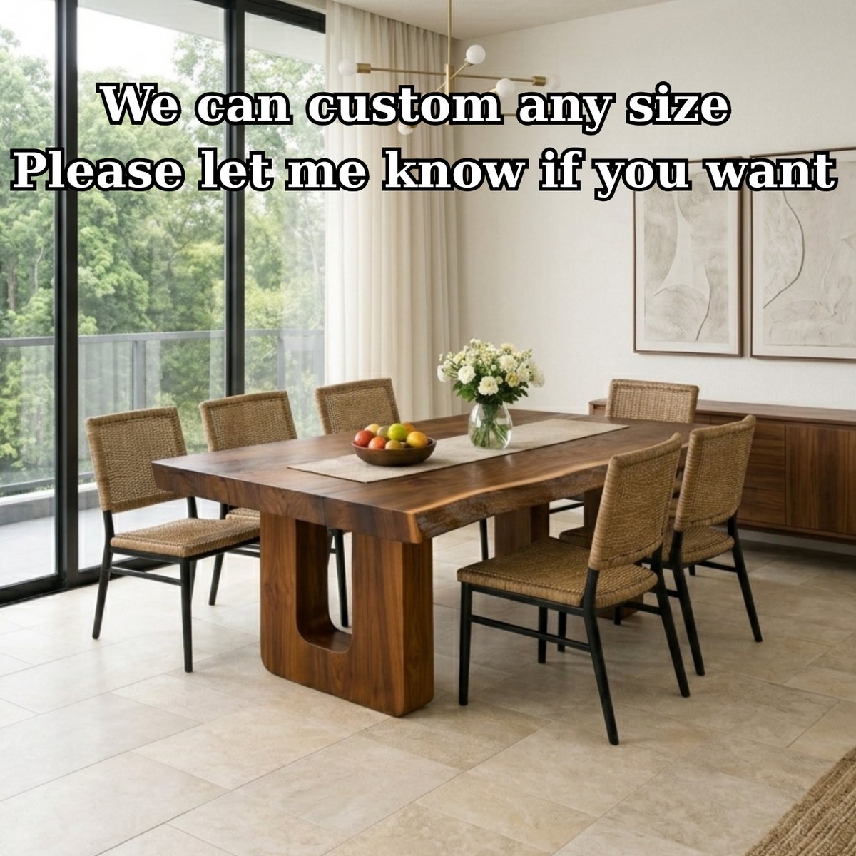 Solid Wood Live Edge Dining Table with Modern U-Shaped Base