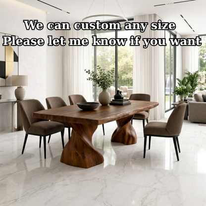 Solid Wood Dining Table with Live Edge Top and Sculptural Twist Base