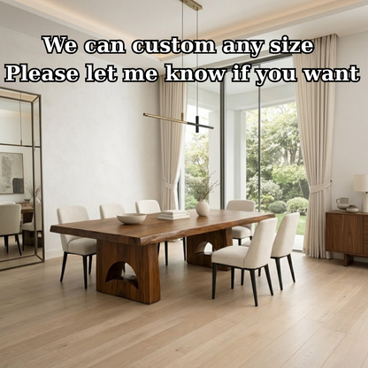 Solid Wood Dining Table with Live Edge Top and Sculptural Arch Base