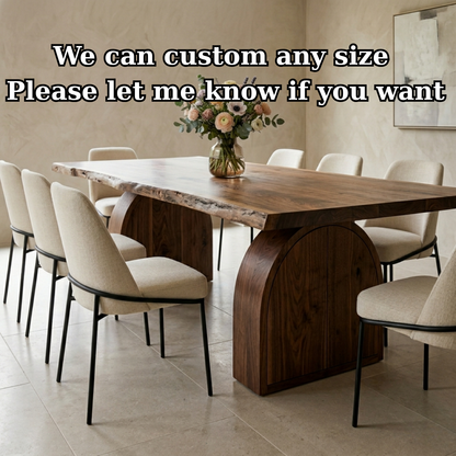 Solid Wood Live Edge Dining Table with Arch Base and Hidden Storage