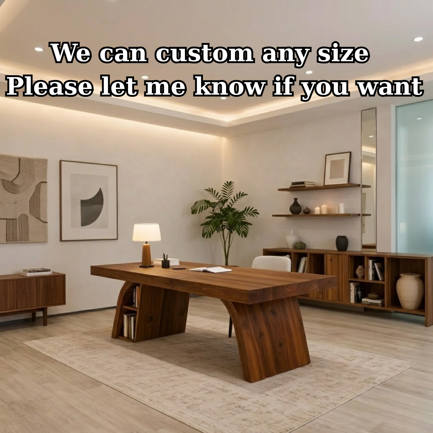Solid Wood Desk with Thick Slab Top and Integrated Shelf Storage