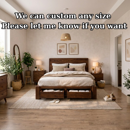 Solid Wood Bed Frame with Storage Drawers – Modern Rustic Platform Bed