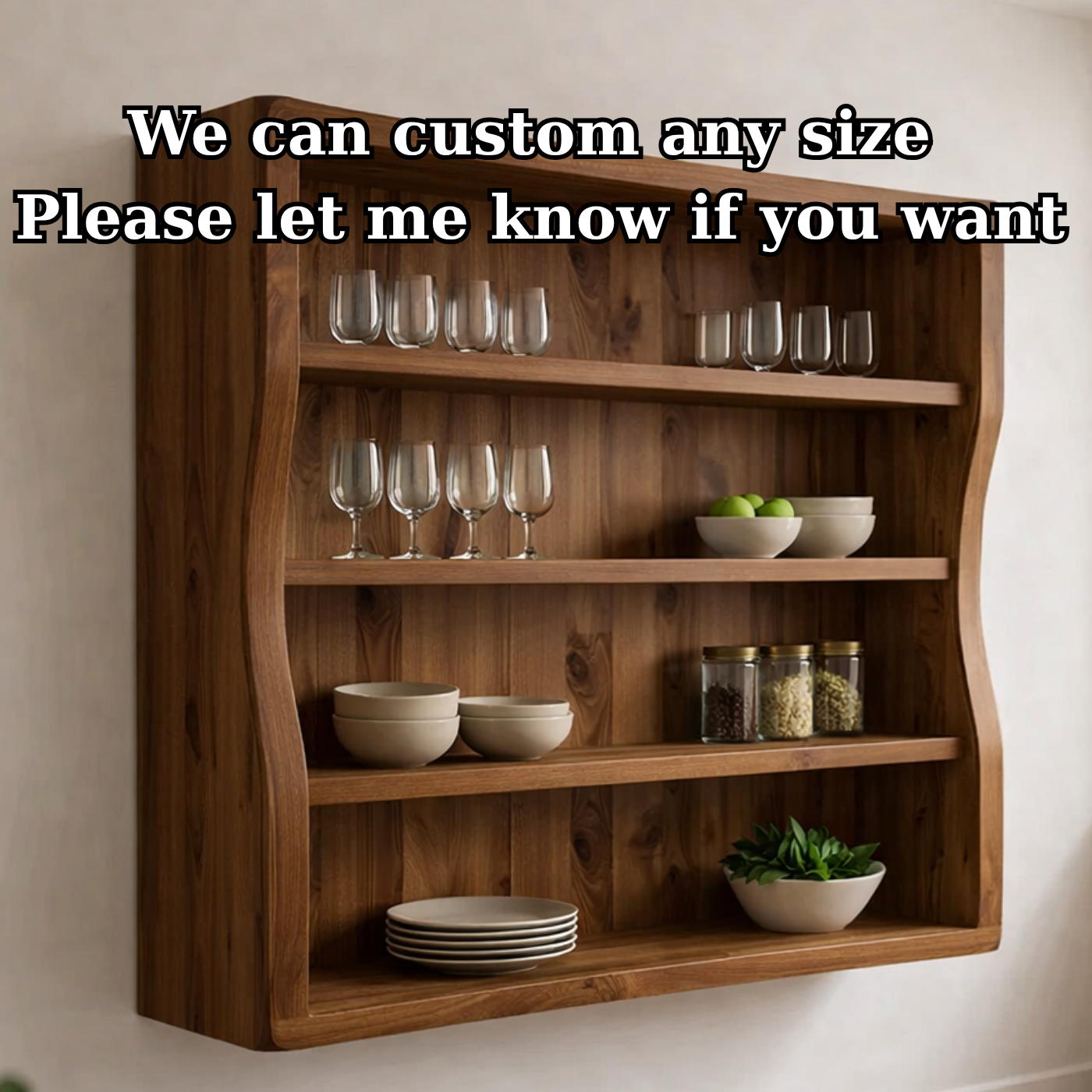 Solid Wood Kitchen Cabinet Shelf – Curved Wall Mounted Storage Cabinet