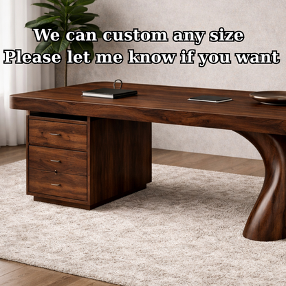 Solid Wood Executive Desk with Sculptural Leg & Drawer Storage – Modern Rustic Office Table
