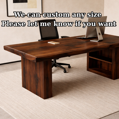 Solid Walnut Desk with Storage Shelf – Modern Minimalist Executive Office Table