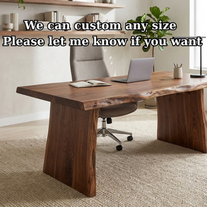 Solid Wood Live Edge Desk – Modern Minimalist Office Table with Sculptural Base