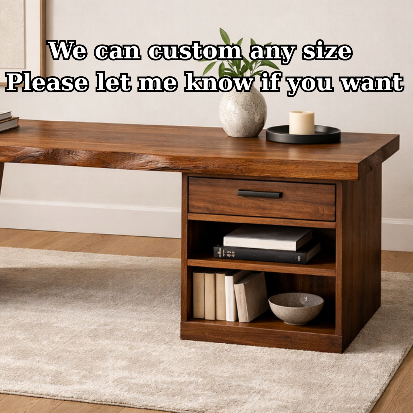 Solid Wood Desk with Drawer and Open Shelf Storage – Modern Rustic Design