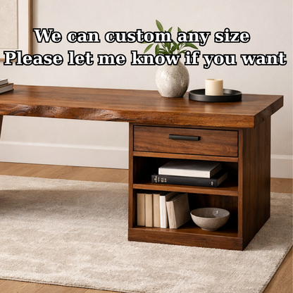 Solid Wood Desk with Drawer and Open Shelf Storage – Modern Rustic Design