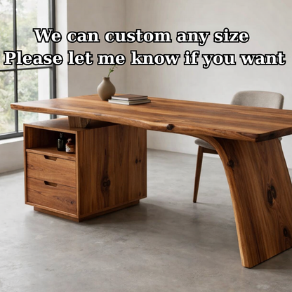 Solid Wood Desk with Live Edge Top and Integrated Drawer Storage