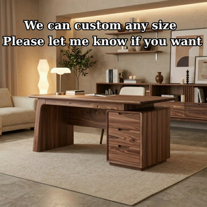 Solid Wood Executive Desk with Thick Slab Top and Drawer Storage