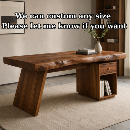 Solid Wood Live Edge Desk with Drawer Storage – Rustic Modern Office Table