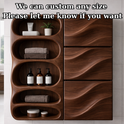 Solid Wood Bathroom Storage Cabinet with Wave Doors – Modern Wall Mounted Organizer