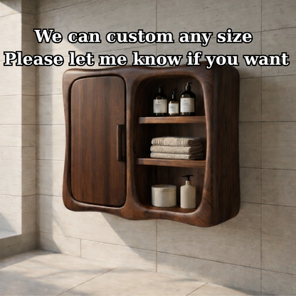 Solid Wood Wall Mounted Bathroom Cabinet – Curved Storage Cabinet with Open Shelf