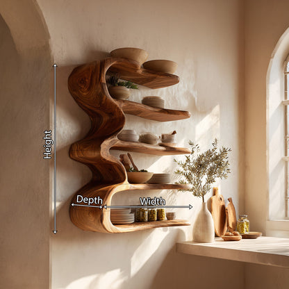 Vertical Wood Kitchen Wall Shelf With Open Display