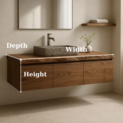 Handcrafted Solid Wood Floating Vanity - 3-Drawer Live Edge Walnut for Vessel Sink Kitchnce