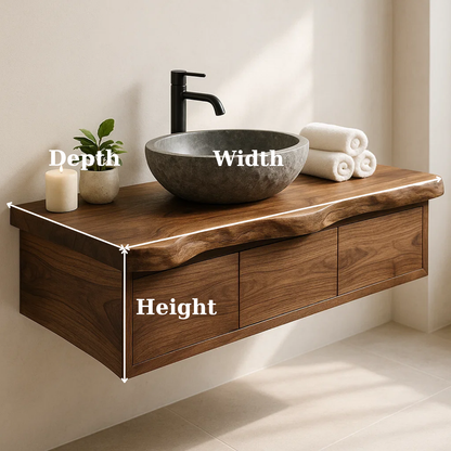 Handcrafted Solid Wood Floating Vanity - Live Edge Wall-Mounted Cabinet Kitchnce