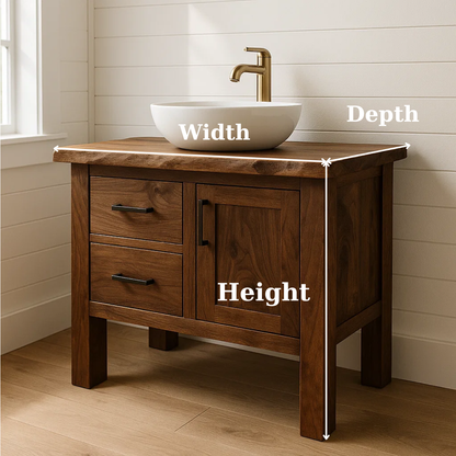 Handcrafted Solid Wood Bathroom Vanity - Live Edge Cabinet with Storage Kitchnce