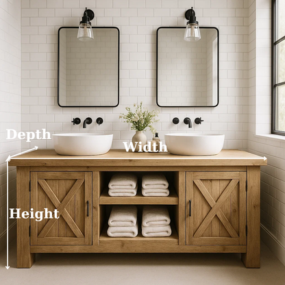 Handcrafted Solid Wood Bathroom Vanity - Farmhouse Double Sink Cabinet - Rustic Oak Storage Furniture Kitchnce