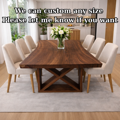 Solid Walnut Dining Table with Sculptural X Base – Modern Farmhouse Wood Table