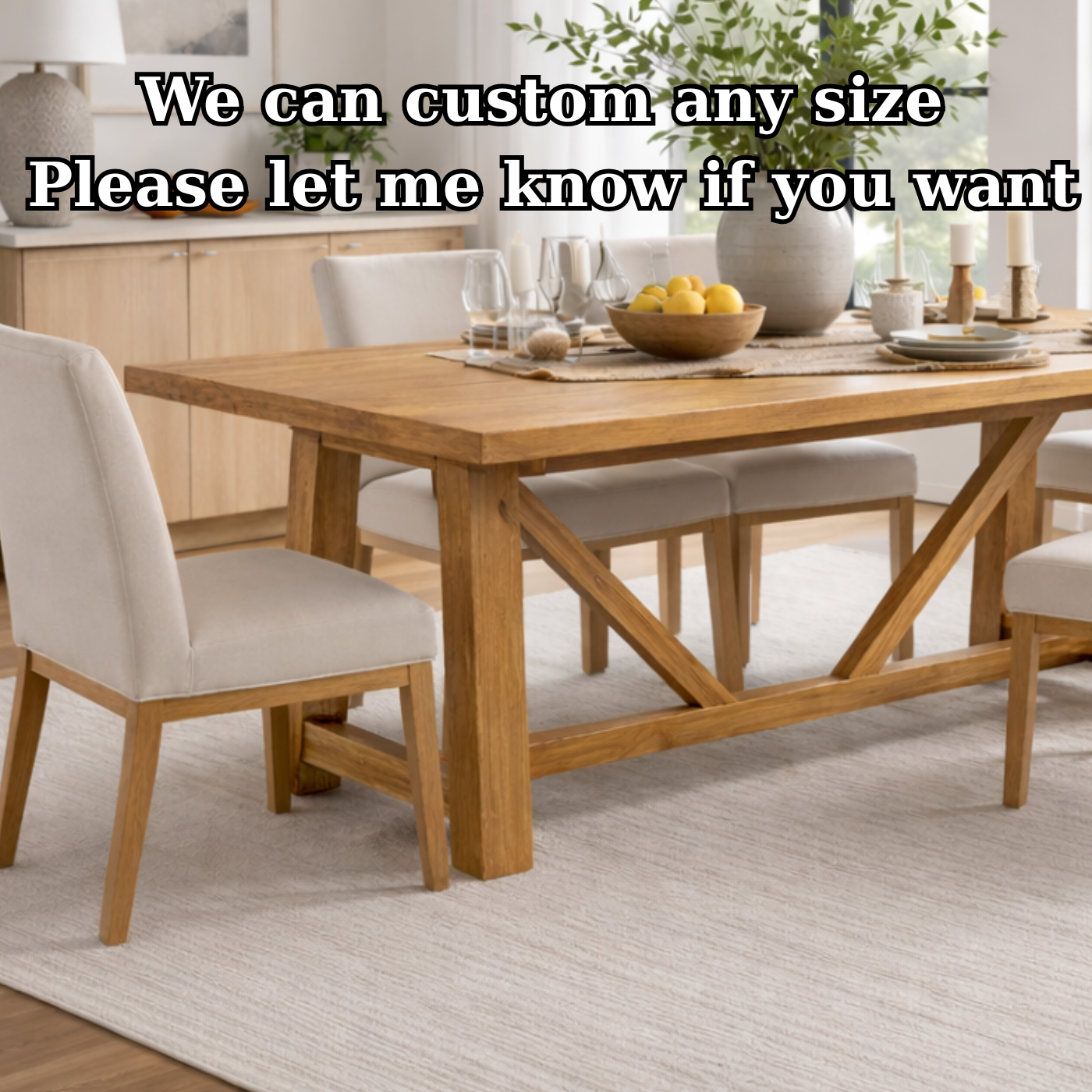 Solid Wood Dining Table with X Base Modern Farmhouse Style