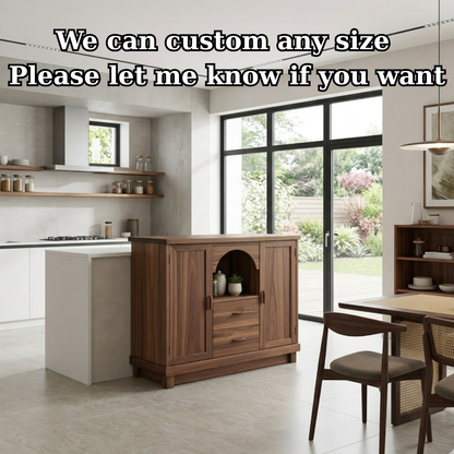 Solid Walnut Kitchen Island with Doors, Drawers & Arched Shelf