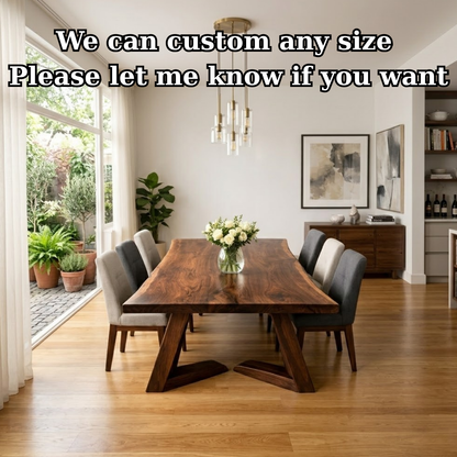 Solid Walnut Live Edge Dining Table with Sculptural Angled Base