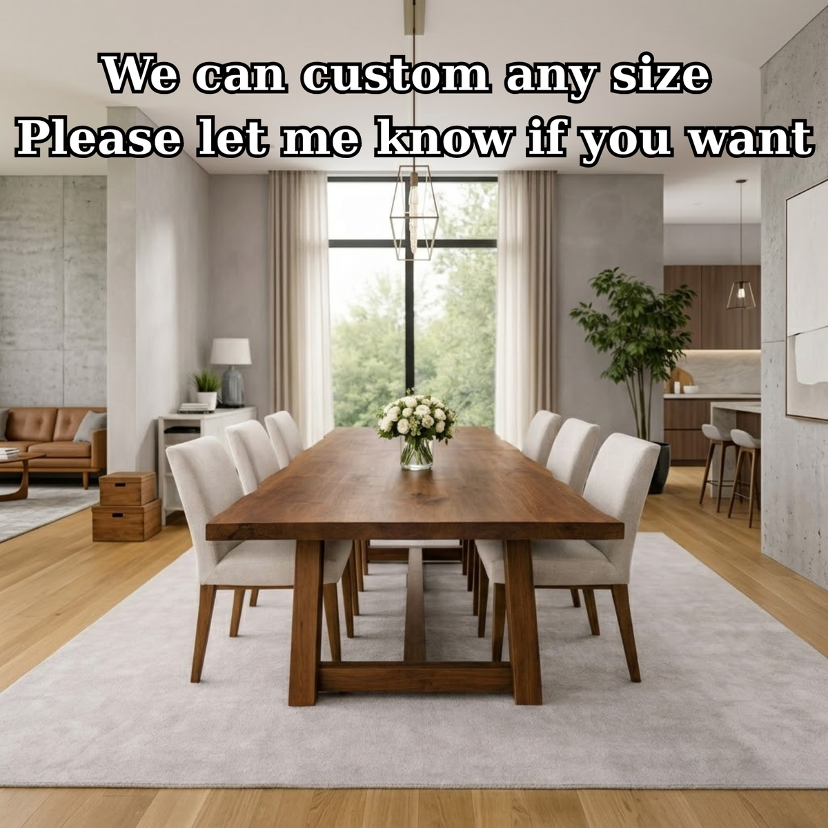 Solid Wood Dining Table with Trestle Base – Modern Farmhouse Walnut Table