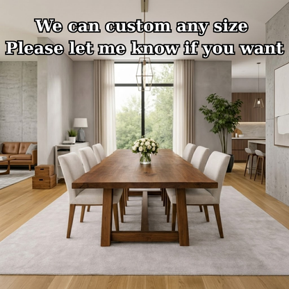 Solid Wood Dining Table with Trestle Base – Modern Farmhouse Walnut Table