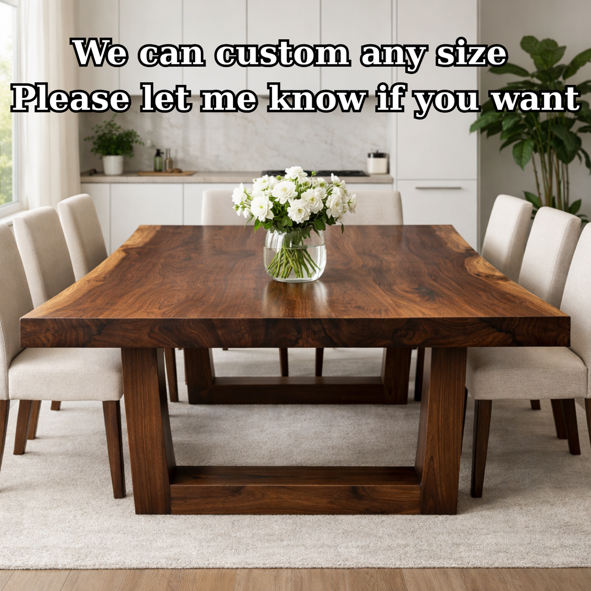 Solid Wood Dining Table with Thick Slab Top & Modern Farmhouse Base